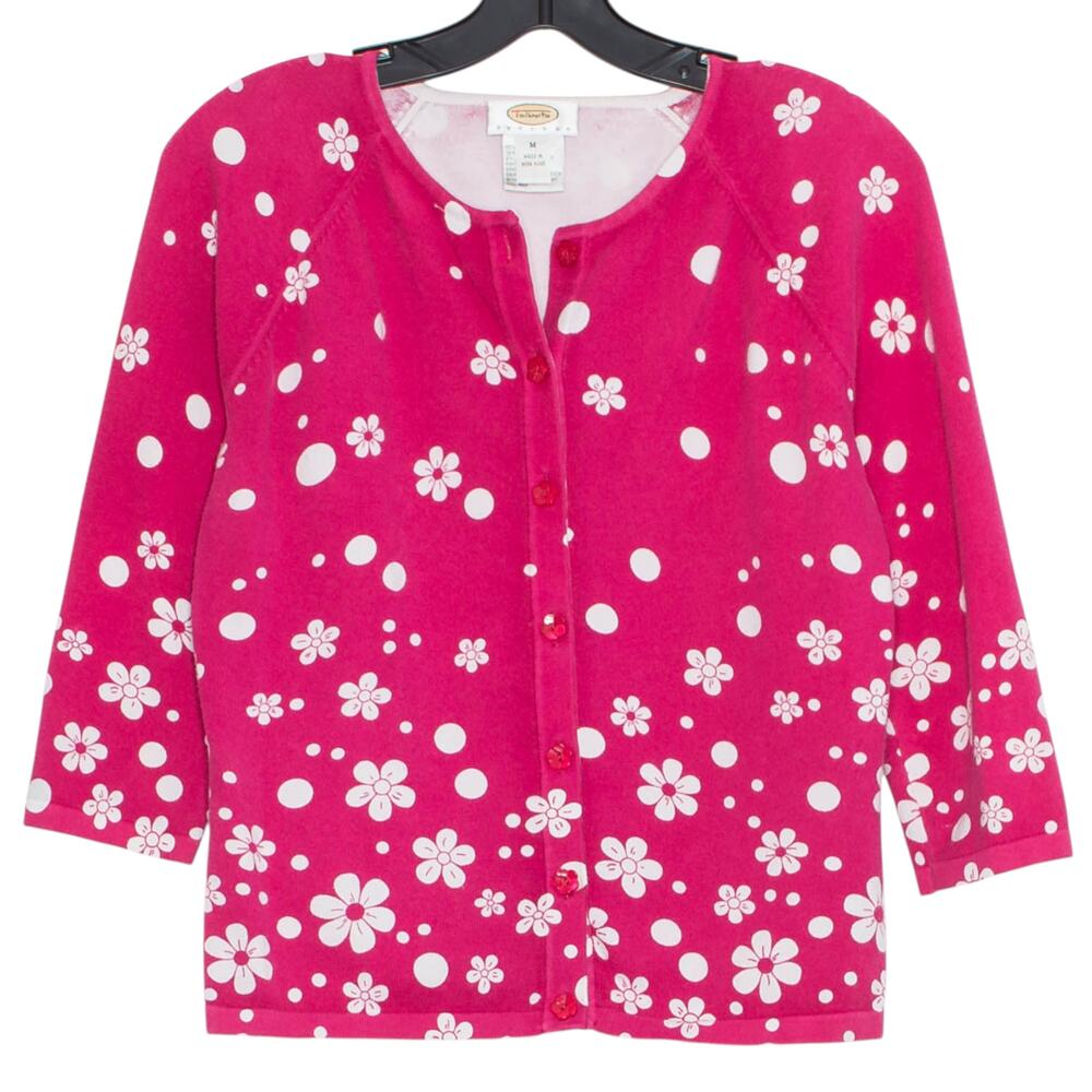 Talbots Cardigan 3/4 Sleeve Floral Coquette Cottage Y2K Preppy Kawaii Pink PM